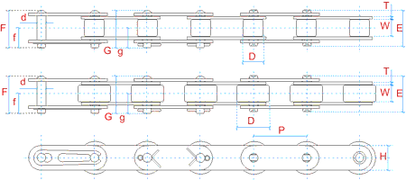 Схема: Цепь конвейерная C2082H с прикреплением (attachment) тип A