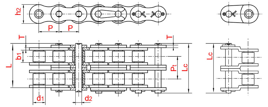 Двухрядные приводные роликовые цепи ISO-606 (ANSI B29.1/ASA)