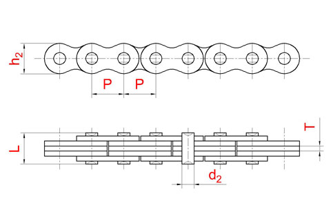 Схема: Пластинчатая цепь  LH1223 серии  LH стандарта ISO 4347 (DIN 8152)