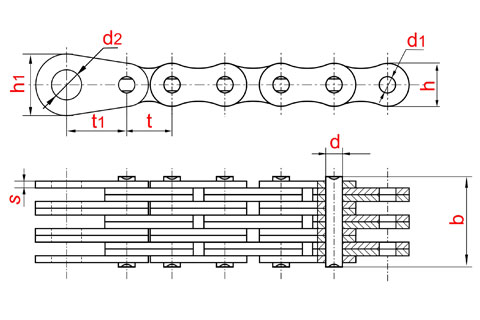 Схема: Пластинчатая цепь П-38,1-290-2-2 по ГОСТ 23540-79