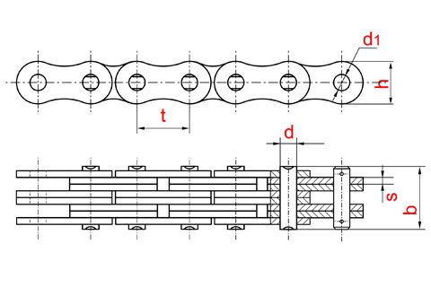 Схема: Пластинчатая цепь П-25,4-72-3-1 по ГОСТ 23540-79