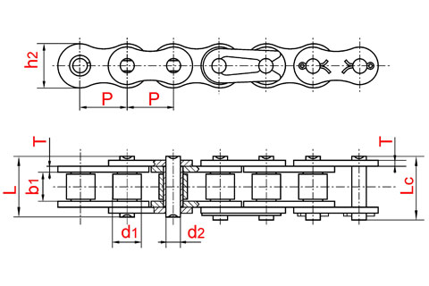 3d модель: Однорядная приводная роликовая цепь серии B ISO-606 (DIN 8187) 12B-1