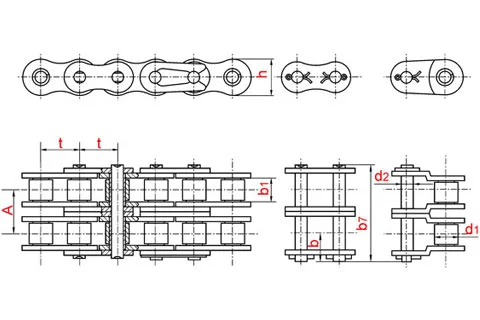 Схема: Двухрядная приводная роликовая цепь ГОСТ 13568-97 2ПР-31,75-177