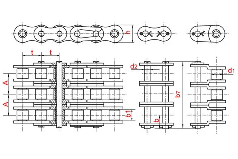 Схема: Трехрядная приводная роликовая цепь ГОСТ 13568-97 3ПР-38,1-381