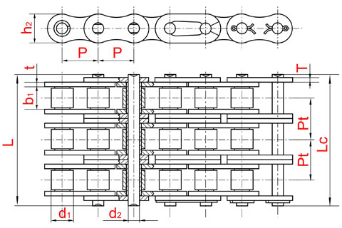 3d модель: Трехрядная приводная роликовая цепь ISO-606 (ANSI B29.1/ASA) 60-3